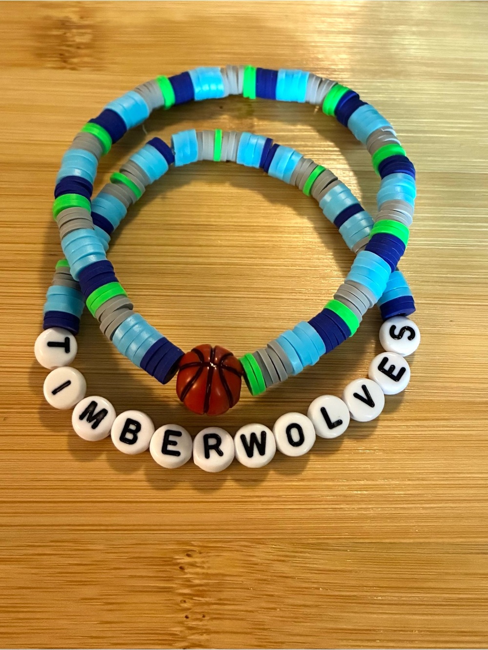 Timberwolves Basketball Beaded Bracelet Set- Blue, Gray & Green